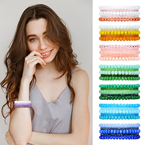 Junkin 60 Pcs Crystal Beaded Bracelets Bulk for Women Bohemian Multi Layer Stacking Statement Stretchy Strand Crystal Bead Bracelets Versatile Slip on Shiny(Multicolor) - Image 5