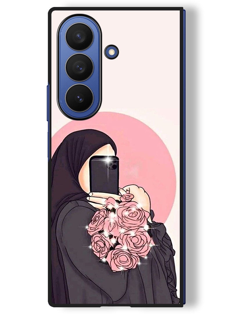 Theodor Case Compatible with Samsung Galaxy Z Fold 7 - 8 Inch Protection Shockproof Bumper Cover Making Selfies While Holding Flowers - Image 1