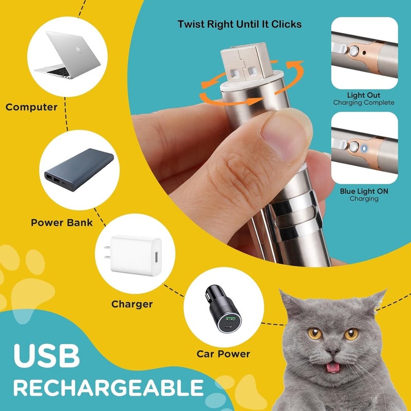Koackl لعبة مؤشر القطط كواكل للاستخدام الداخلي، لعبة قطط قابلة للشحن عبر USB، 3 ألوان ضوئية، ألعاب تفاعلية للقطط للكلاب والقطط، لعبة مطاردة للحيوانات الأليفة للعب والتدريب والتمارين داخل المنزل - Image 5