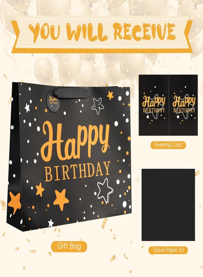 YoungTree Large Happy Birthday Gift Bag with Tissue Papers and Greeting Card, Mothers Day Bag, Portable Paper Gift Bags with Handles, Present Bags for Mother's Day Wedding Party (Black Starry Sky) - Image 3