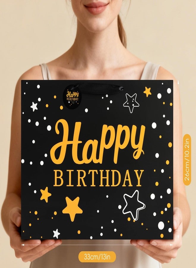 YoungTree Large Happy Birthday Gift Bag with Tissue Papers and Greeting Card, Mothers Day Bag, Portable Paper Gift Bags with Handles, Present Bags for Mother's Day Wedding Party (Black Starry Sky) - Image 4