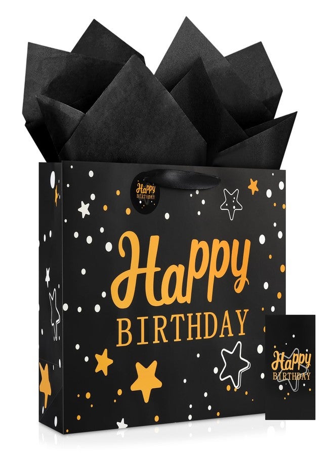 YoungTree Large Happy Birthday Gift Bag with Tissue Papers and Greeting Card, Mothers Day Bag, Portable Paper Gift Bags with Handles, Present Bags for Mother's Day Wedding Party (Black Starry Sky) - Image 1