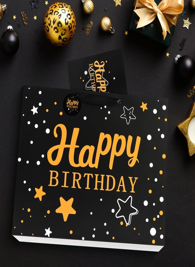 YoungTree Large Happy Birthday Gift Bag with Tissue Papers and Greeting Card, Mothers Day Bag, Portable Paper Gift Bags with Handles, Present Bags for Mother's Day Wedding Party (Black Starry Sky) - Image 2