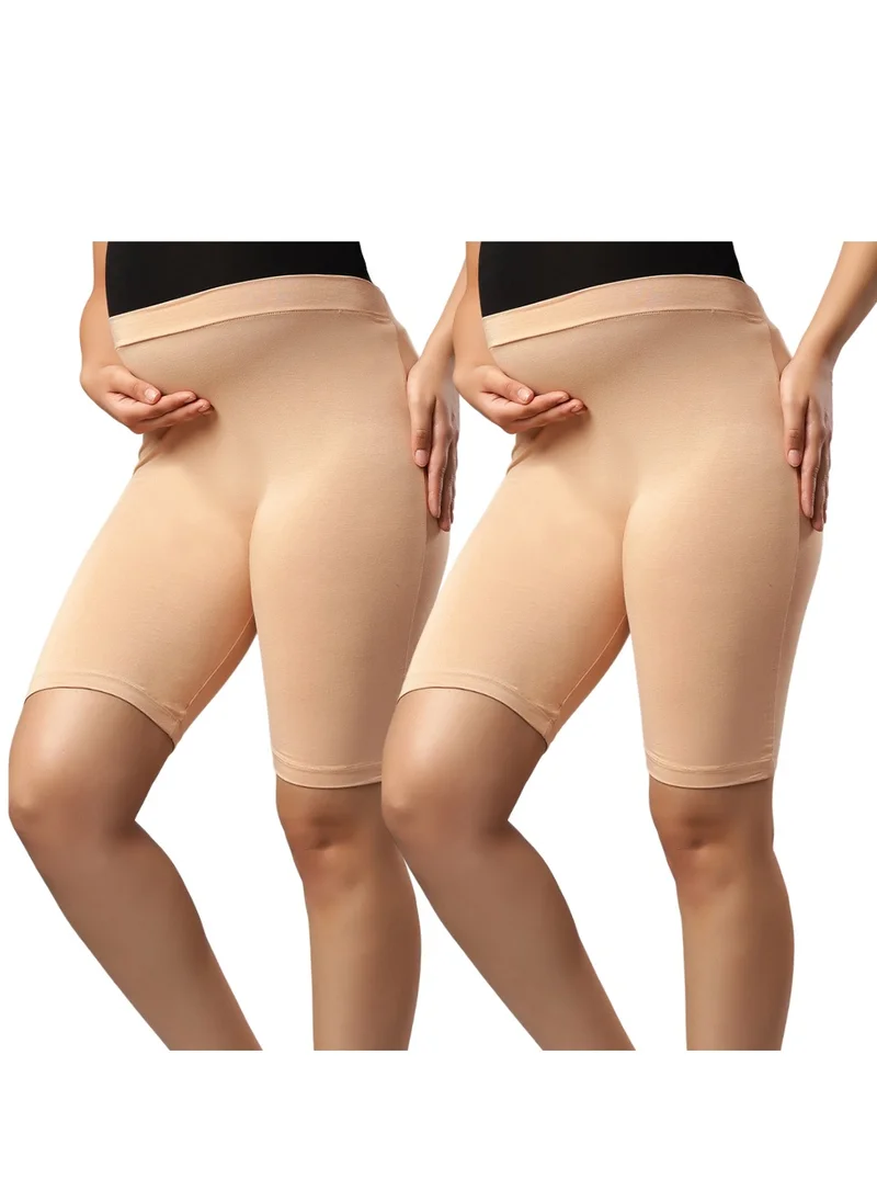 TUMMY Pack of 2 Seamless Maternity Over Belly Support High Waist shorts Panty - Skin