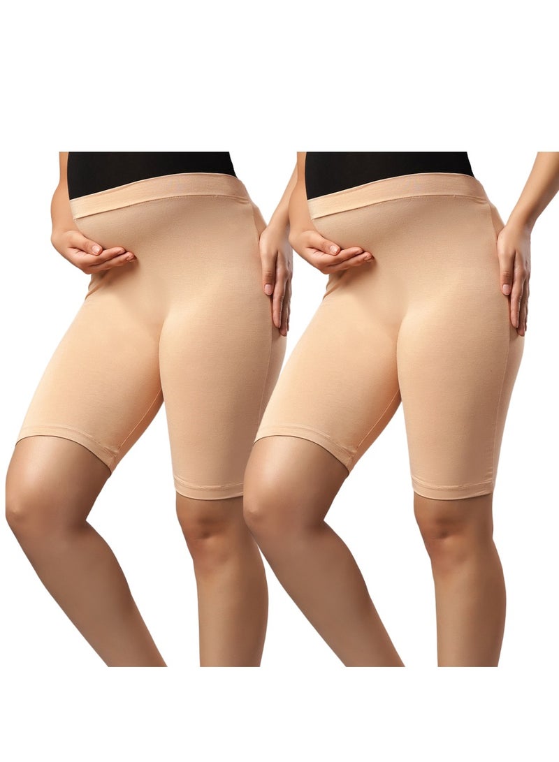 TUMMY Pack of 2 Seamless Maternity Over Belly Support High Waist shorts Panty - Skin - Image 1