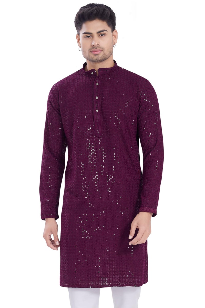 DIVISIVE Men's Sequince Embroidered Cotton Blend Only Slim Fit Kurta (DKRT1144_S_Burgundy) - Image 1