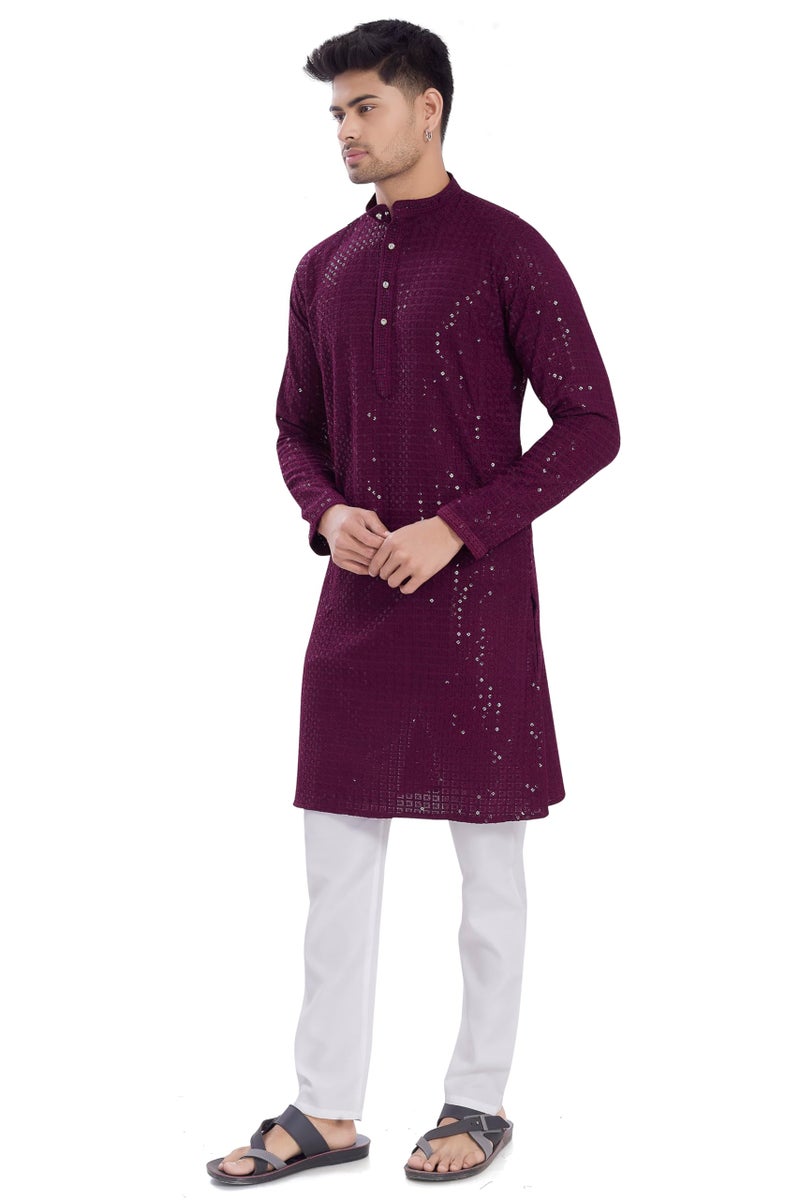 DIVISIVE Men's Sequince Embroidered Cotton Blend Only Slim Fit Kurta (DKRT1144_S_Burgundy) - Image 4