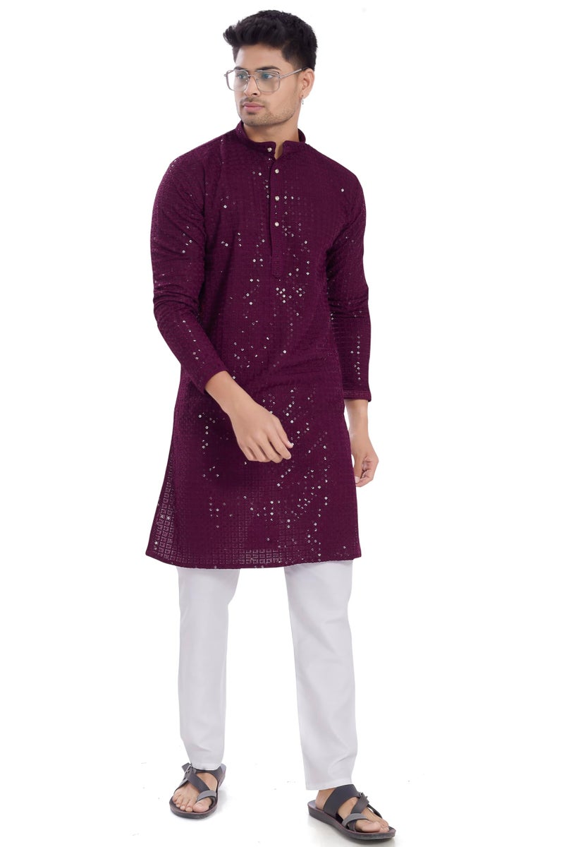 DIVISIVE Men's Sequince Embroidered Cotton Blend Only Slim Fit Kurta (DKRT1144_S_Burgundy) - Image 2