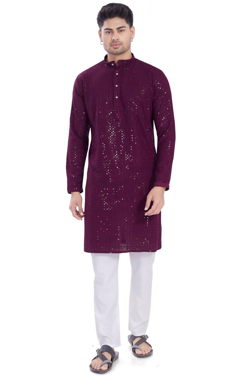 DIVISIVE Men's Sequince Embroidered Cotton Blend Only Slim Fit Kurta (DKRT1144_S_Burgundy) - Image 3