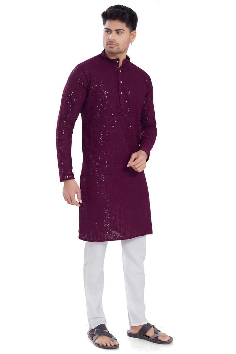 DIVISIVE Men's Sequince Embroidered Cotton Blend Only Slim Fit Kurta (DKRT1144_S_Burgundy) - Image 5