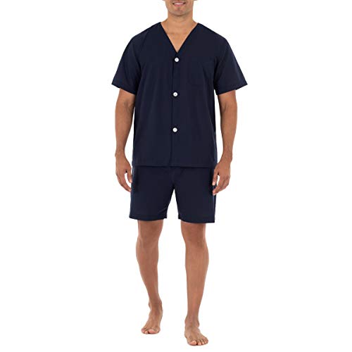 Fruit of the Loom Men's Broadcloth Short Sleeve Pajama Set, Midnight Blue, X-Large - Image 1