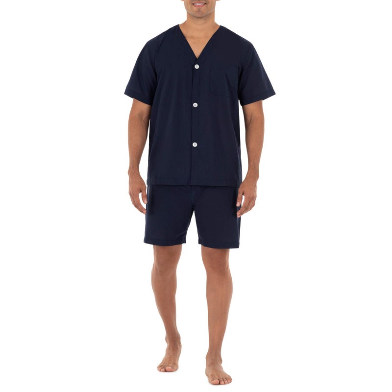 Fruit of the Loom Men's Broadcloth Short Sleeve Pajama Set, Midnight Blue, X-Large - Image 2