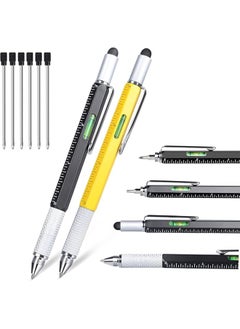 PROMASS promass 6 in 1 Multitool Pen, Pocket MultiTool with Stylus Ruler Level Screwdriver Ballpoint Touch Screen Pen, Cool Must-Have Gadgets Birthday Gifts for Woodwork Electrical Engineers, Yellow and Black  - Image 1