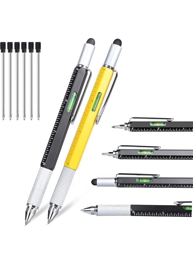 PROMASS - promass 6 in 1 Multitool Pen, Pocket MultiTool with Stylus Ruler Level Screwdriver Ballpoint Touch Screen Pen, Cool Must-Have Gadgets Birthday Gifts for Woodwork Electrical Engineers, Yellow and Black - Image 1
