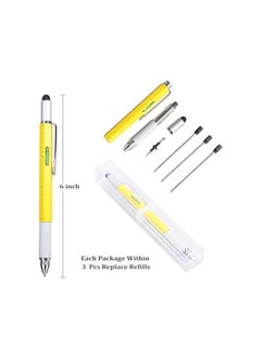 PROMASS promass 6 in 1 Multitool Pen, Pocket MultiTool with Stylus Ruler Level Screwdriver Ballpoint Touch Screen Pen, Cool Must-Have Gadgets Birthday Gifts for Woodwork Electrical Engineers, Yellow and Black  - Image 2