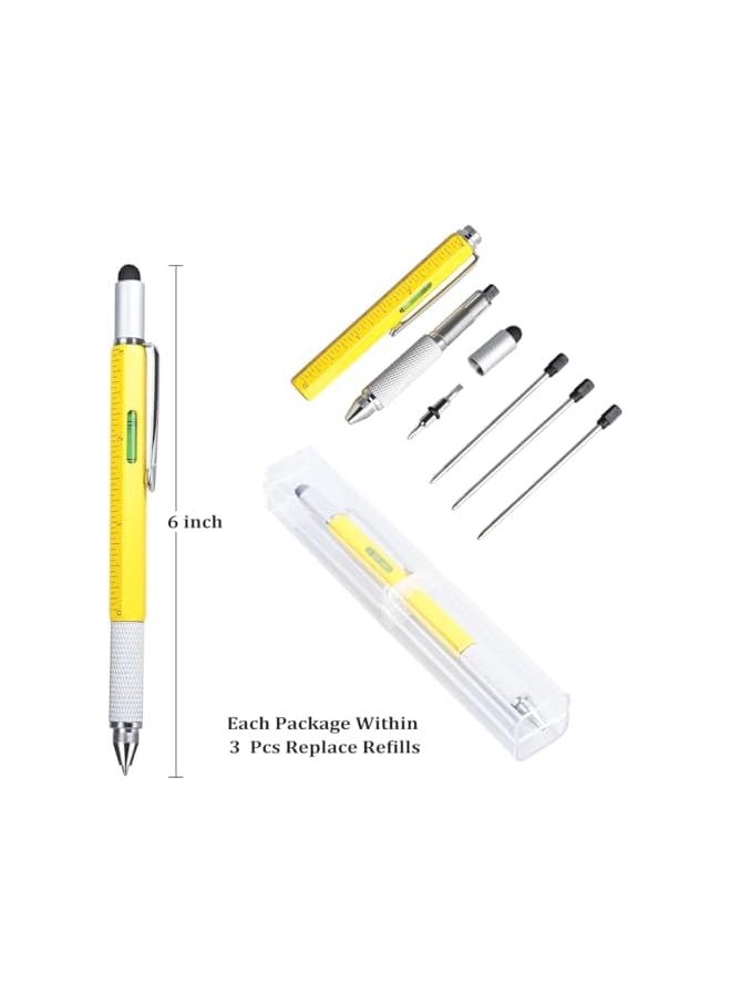 PROMASS - promass 6 in 1 Multitool Pen, Pocket MultiTool with Stylus Ruler Level Screwdriver Ballpoint Touch Screen Pen, Cool Must-Have Gadgets Birthday Gifts for Woodwork Electrical Engineers, Yellow and Black - Image 1