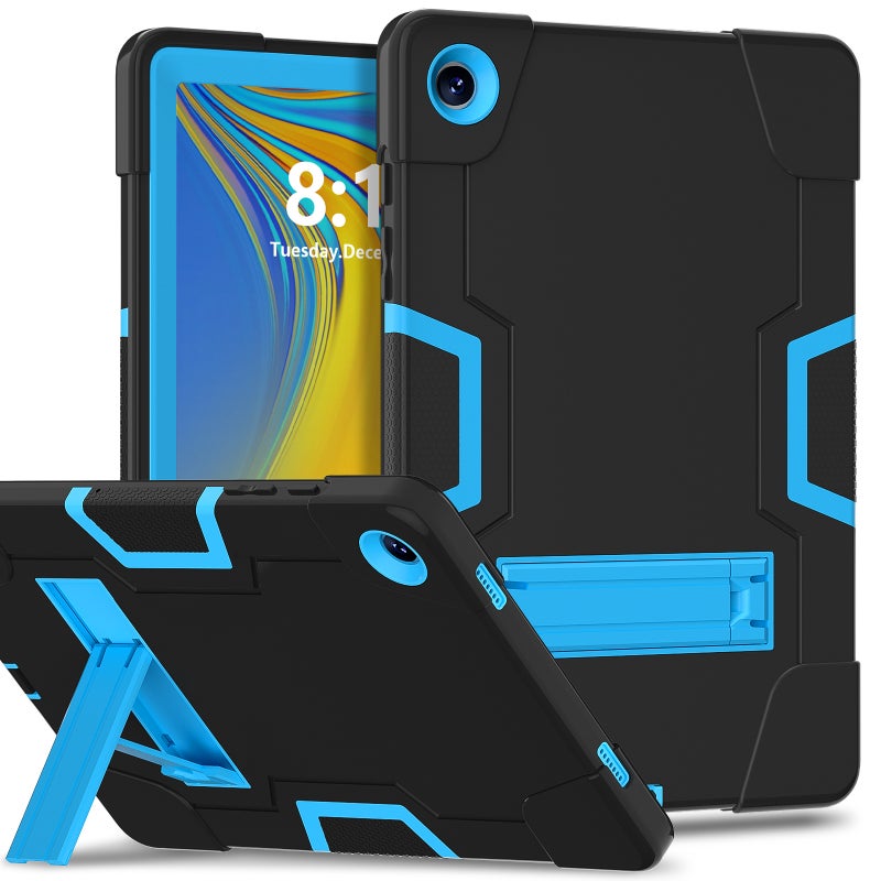 erorex For Samsung Galaxy Tab A9+ Contrast Color Silicone Pc Tablet Case With Holder(Black + Blue) - Image 1