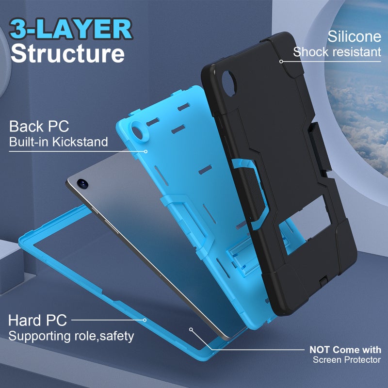 erorex For Samsung Galaxy Tab A9+ Contrast Color Silicone Pc Tablet Case With Holder(Black + Blue) - Image 3