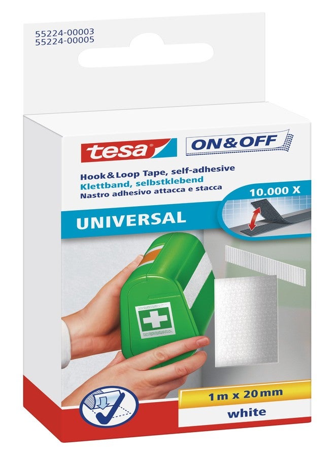 tesa On & Off General Purpose Stick on Tape - Self-Adhesive Hook & Loop Tape for Quick Fastening of Light Objects - White, 2 cm x 100 cm - Image 1