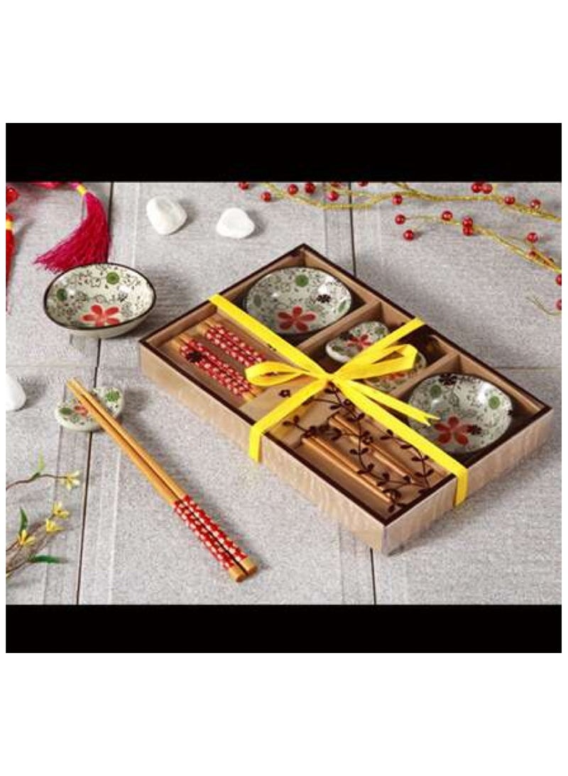 A set of 6-piece natural bamboo chopsticks in red  - Image 1