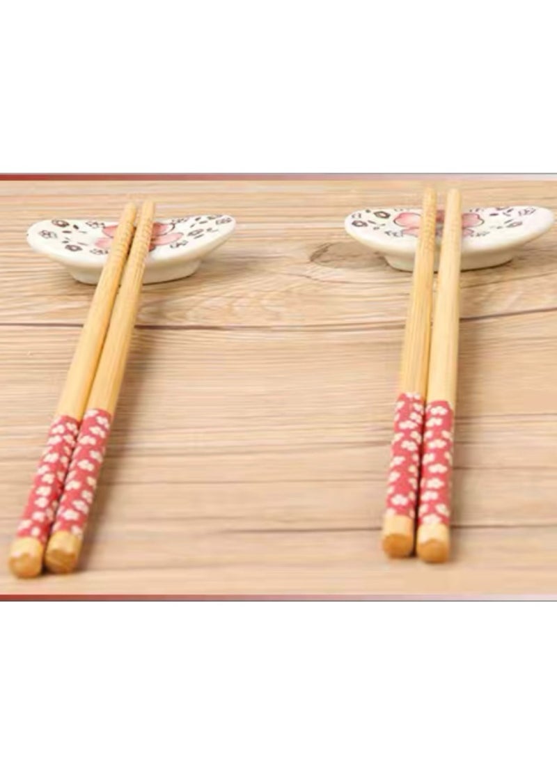 A set of 6-piece natural bamboo chopsticks in red  - Image 3