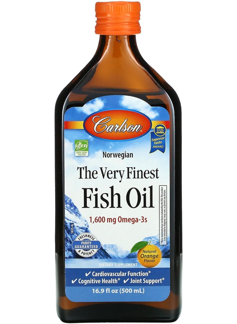 زيت السمك النرويجي الأفضل على الإطلاق، بنكهة البرتقال الطبيعي، 1600 ملجم، 16.9 أونصة سائلة (500 مل)