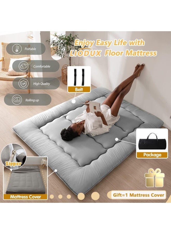 LIODUX Japanese Floor Futon Mattress, Sleeping Pad Foldable Roll Up Dormitory Mattress Pad, Thicken Daybed Futon, Guest Tatami Mat, Sleeping Floor Lounger Bed Couche Sofa, FULL, Double - Image 2