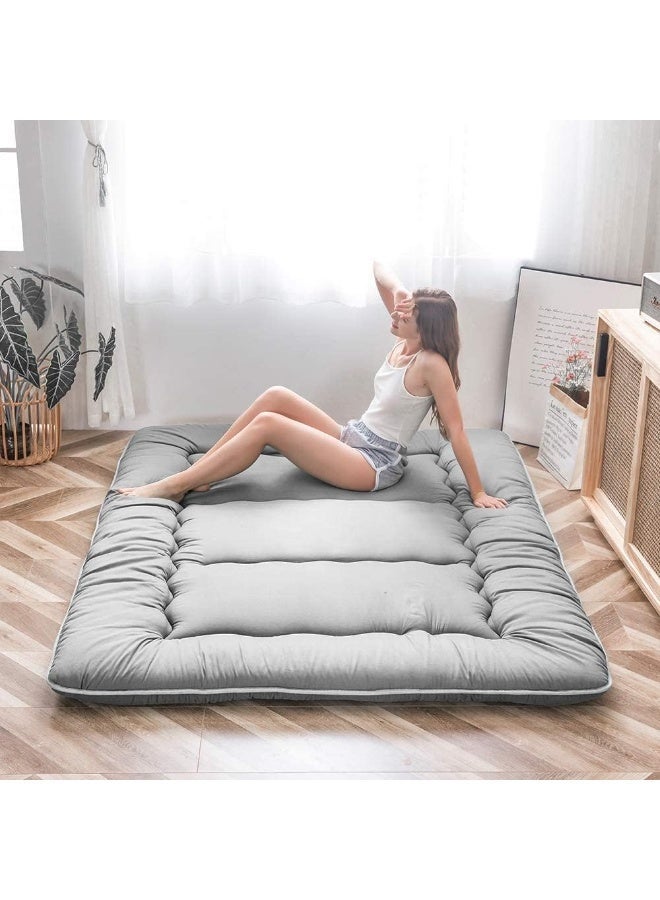 LIODUX Japanese Floor Futon Mattress, Sleeping Pad Foldable Roll Up Dormitory Mattress Pad, Thicken Daybed Futon, Guest Tatami Mat, Sleeping Floor Lounger Bed Couche Sofa, FULL, Double - Image 1