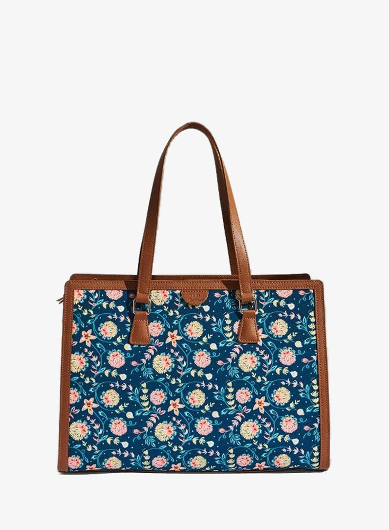 Chumbak Teal By Chumbak Blue Bloom Office Tote - Image 1