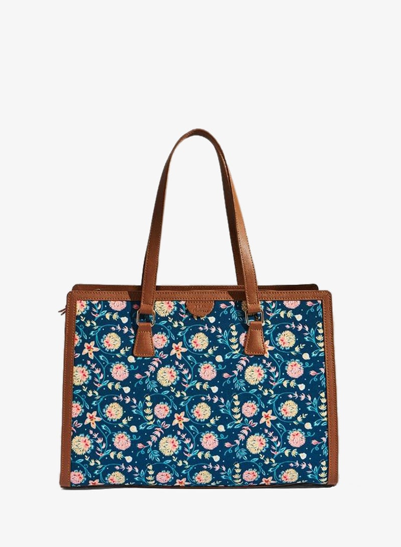 Chumbak Teal By Chumbak Blue Bloom Office Tote - Image 4