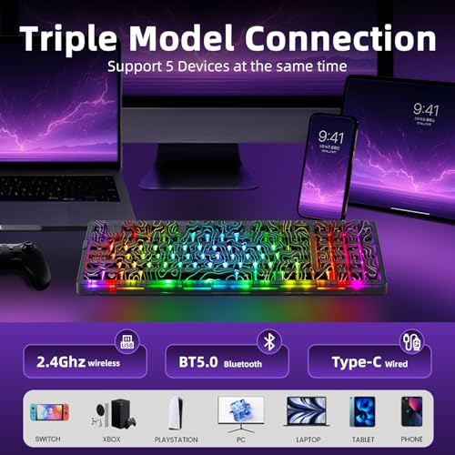 ZORNHER ZH980 Wireless Mechanical Gaming Keyboard,95% Black Hot-Swappable Custom Creamy Keyboard with Number Pad,Black Topographic Keycaps,Creamy Sounding Linear Switches,Full Size,2.4GHz/USB-C/BT5.0 - Image 3