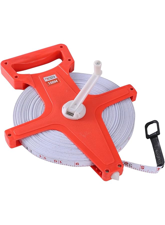 بي إم بي تولز شريط قياس من الألياف الزجاجية بطول 100 متر لقياس المسافات الطويلة والكسور والمقاييس المترية، شريط قياس مميز للمضمار والميدان مفتوح البكرة للمقاولين ومصممي المناظر الطبيعية والبناء والمساحة الأرضية - Image 2