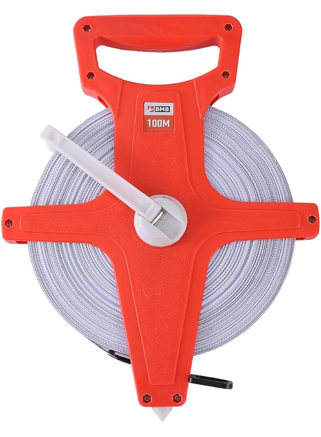 بي إم بي تولز شريط قياس من الألياف الزجاجية بطول 100 متر لقياس المسافات الطويلة والكسور والمقاييس المترية، شريط قياس مميز للمضمار والميدان مفتوح البكرة للمقاولين ومصممي المناظر الطبيعية والبناء والمساحة الأرضية - Image 4