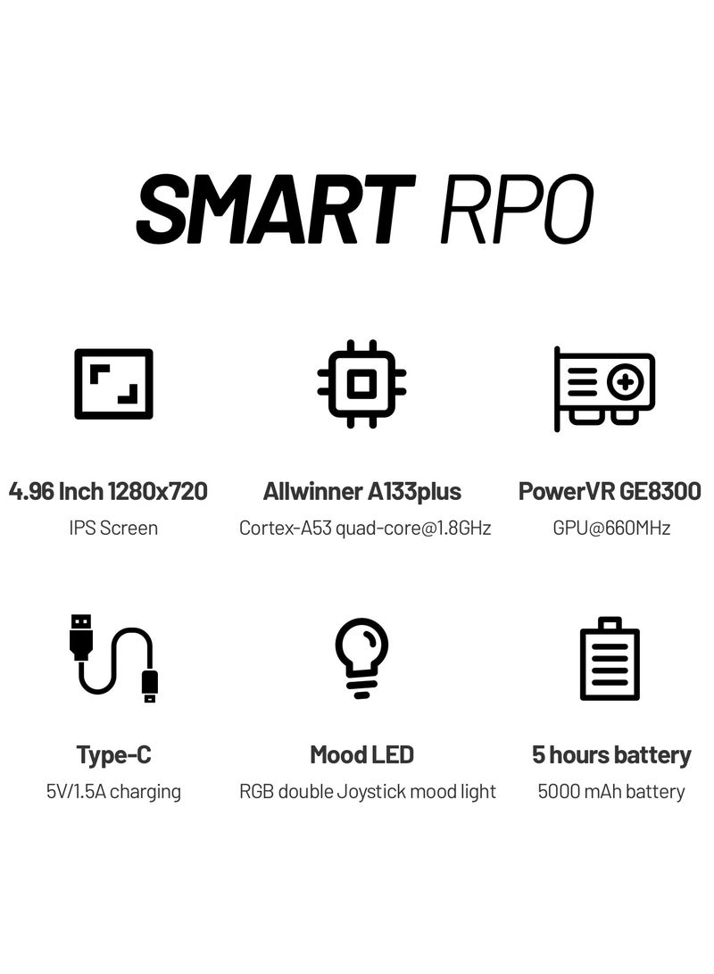 تريميو وحدة تحكم ألعاب ذكية برو ريترو، شاشة IPS مقاس 4.96 بوصة بدقة 720 × 1280، وحدة تحكم ألعاب فيديو مدمجة ببطاقة TF سعة 64 جيجابايت، بطارية ليثيوم 5000 مللي أمبير في الساعة - Image 2
