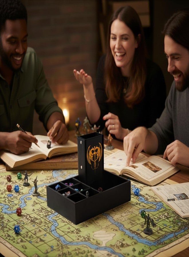 Grajar DND Dice Tray and Dice Tower with Storage, 3 in 1 Dice Rolling Tray with Lid, Portable Dice Box Storage, DND dice Holder for Dungeons and Dragons D&D RPG MTG Table Games - Golden - Image 5