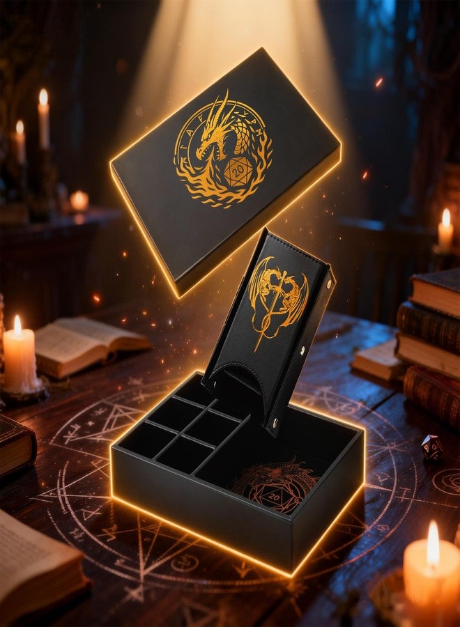 Grajar DND Dice Tray and Dice Tower with Storage, 3 in 1 Dice Rolling Tray with Lid, Portable Dice Box Storage, DND dice Holder for Dungeons and Dragons D&D RPG MTG Table Games - Golden - Image 4