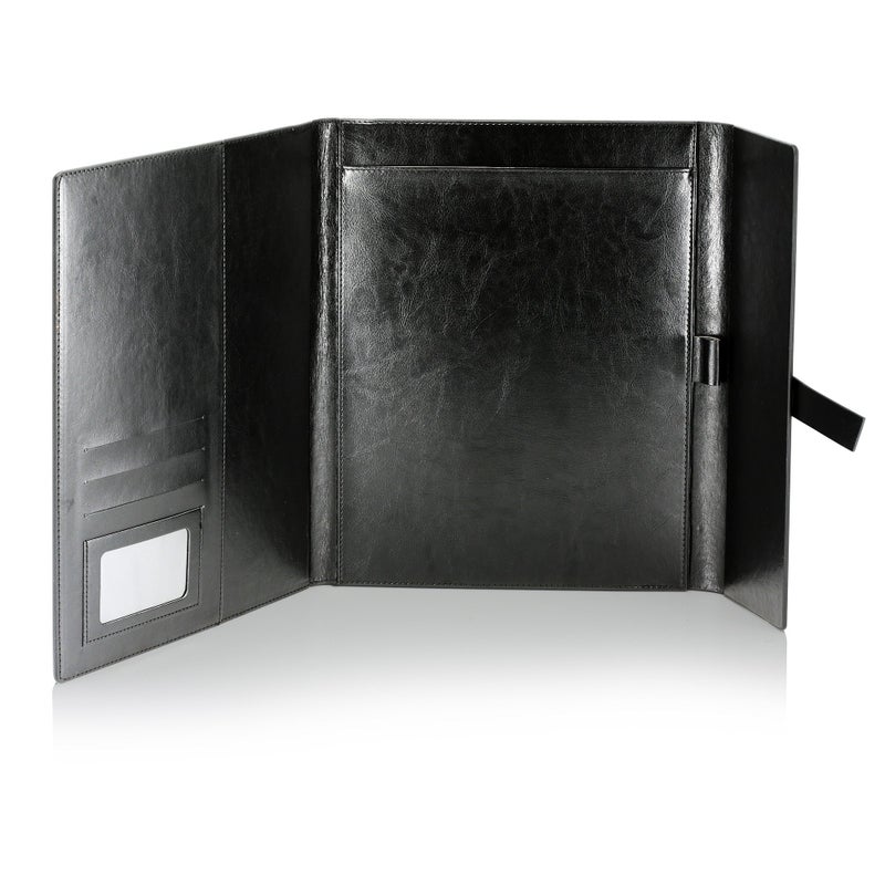 Gallaway Leather Padfolio Portfolio Folder - Slim Portfolio Folio Organizer Holder For Letter Legal A4 Note Pads Notebooks For Men Women Refillable Business Leather Portfolio Binder  Black - Image 2