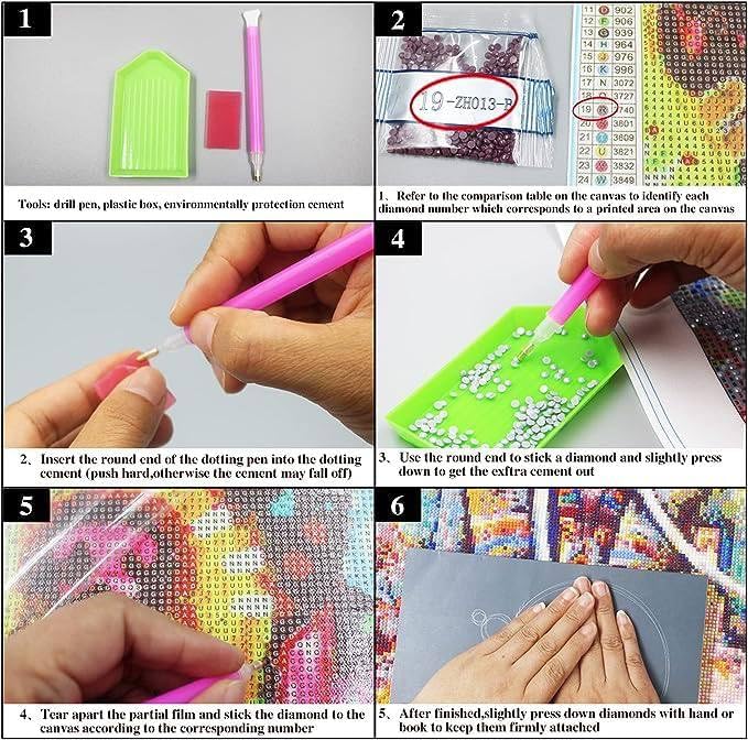 ASHAPURA CREATION مجموعة رسم الماس 5D DIY حسب الأرقام - حفر تطريز كريستالي مع زهور الفاوانيا لتزيين الجدران والهدايا والفنون والحرف اليدوية - Image 5