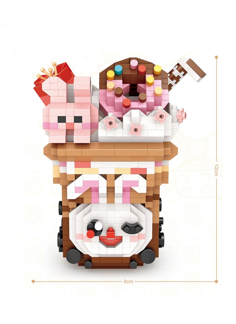 990pcs Brown Rabbit Milk Tea Cup Model Set Building Blocks Creative Diy Simulation Collection Building Assembling Toys Children'S Gift  - Image 2