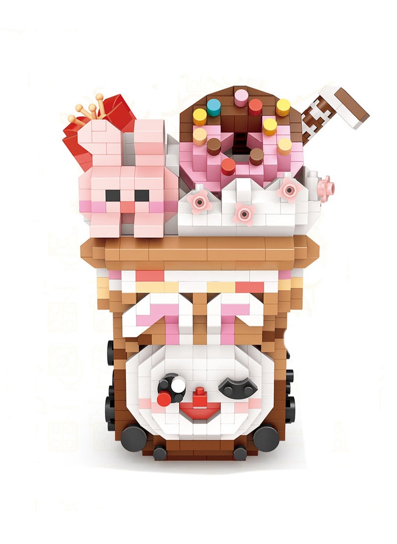990pcs Brown Rabbit Milk Tea Cup Model Set Building Blocks Creative Diy Simulation Collection Building Assembling Toys Children'S Gift  - Image 1