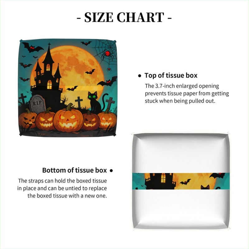 Halloween Pumpkin Castle Halloween PU Leather Square Tissue Box Cover - Colorful Decorative Holder for Car, Bathroom, Bedroom & Desk - Image 5