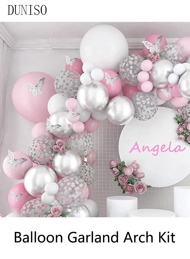 DUNISO 144PCS PCS Balloon Garland Arch Kit With Butterfly Stickers Metallic Pastel White Pink Latex Balloons Set For Baby Wedding Birthday Party Background Decorations School Opening Ceremony - Image 2