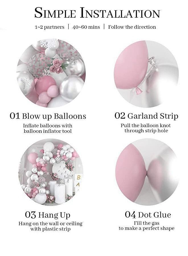 DUNISO 144PCS PCS Balloon Garland Arch Kit With Butterfly Stickers Metallic Pastel White Pink Latex Balloons Set For Baby Wedding Birthday Party Background Decorations School Opening Ceremony - Image 5