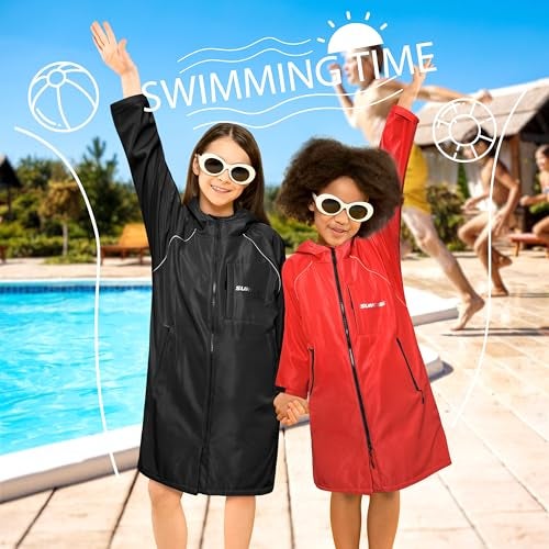 Suncube SUN CUBE Swim Parka Boy Girl, Unisex Kids Hooded Changing Robe with Water Resistant Shell and Warm Fleece Lining for Swimming, Surfing, Triathlon, Water Sports, Black - Image 3
