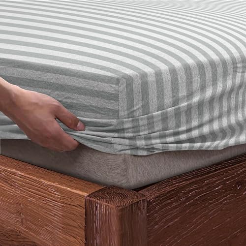 SleepyCat Jersey Fitted Sheet with 1 Complimentary Standard Pillow Cases | Knitted Jersey Fabric | Wrinkle and Iron Free Fitted Sheet Set, Zebra Stripe (Double Size, 72x48) - Image 1