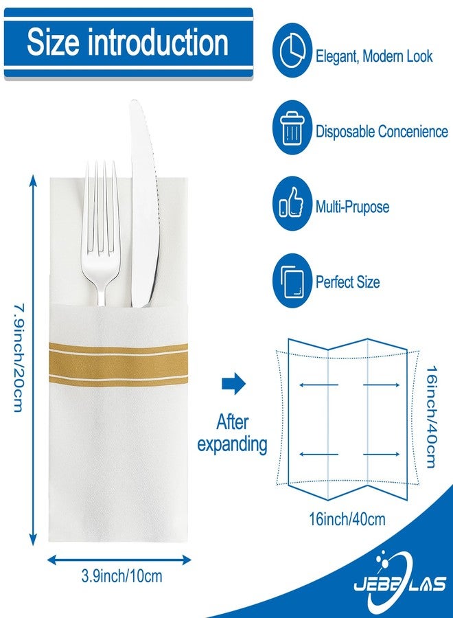 JEBBLAS Disposable Linen Feel Napkins, Built-in Flatware Pocket, Decorative Wedding Napkins, Folded Cloth Like Party Napkin, Soft, Strong, Absorbent, and Pre-folded, 50 Pack, Gold Print - Image 4