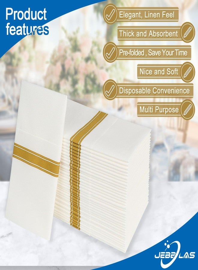 JEBBLAS Disposable Linen Feel Napkins, Built-in Flatware Pocket, Decorative Wedding Napkins, Folded Cloth Like Party Napkin, Soft, Strong, Absorbent, and Pre-folded, 50 Pack, Gold Print - Image 2