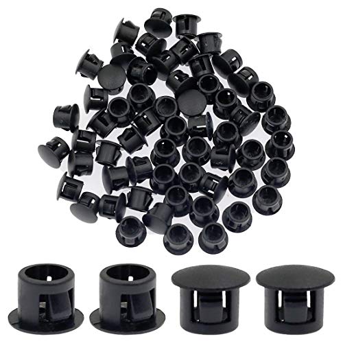 Suiwotin 60PCS 8mm (5/16") Black Hole Plugs Plastic Flush Type Snap-in Locking Tube, Furniture Fencing Post Pipe Insert End Caps - Image 1