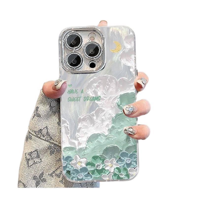 MS غطاء واقي بAcrylic لـ Redmi Note 14 مع حامل قائم وتغطية كاملة مع نقش سحابة زيتية مع حماية العدسة باللون أزرق بوظيفة حامل من الأكريليك باللون الأزرق باللون الأحمر - Image 3