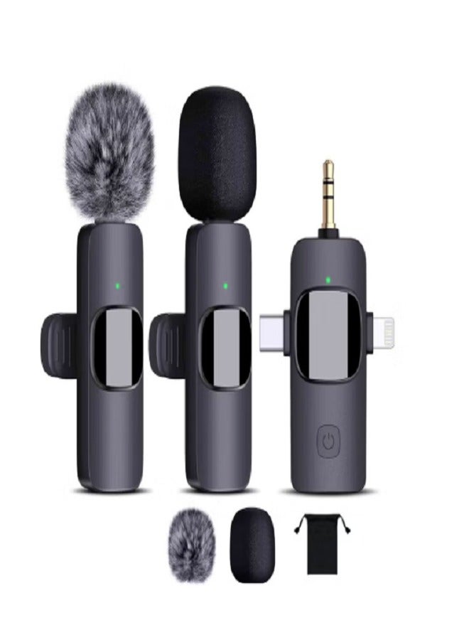 ميكروفونات لافاليير لاسلكية 3 في 1 لأجهزة iPhone وiPad وAndroid والكاميرات، ميكروفون USB-C، بطارية تدوم 7 ساعات، ميكروفون صغير مع خاصية تقليل الضوضاء لتسجيل الفيديو، مدونة الفيديو، يوتيوب، تيك توك - Image 1